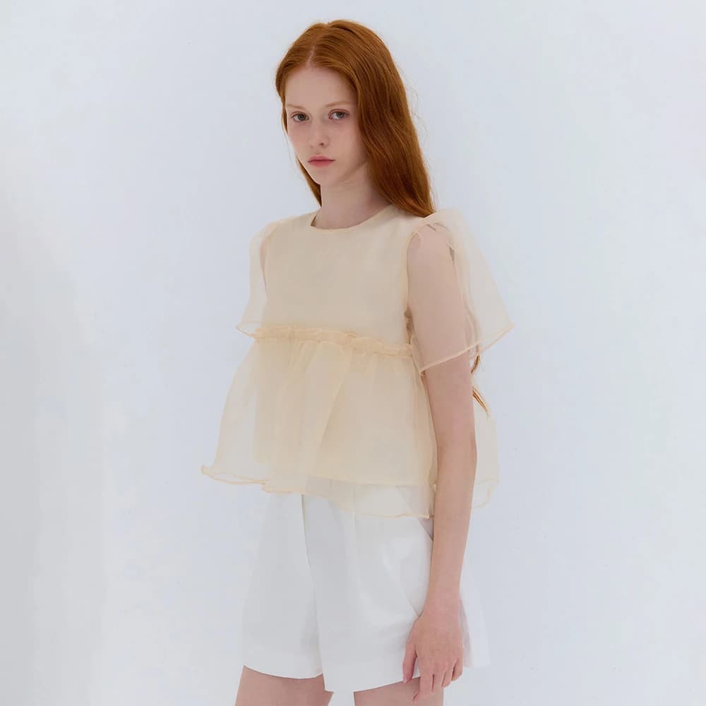 SUMMER ORGANZA SHIRRING BLOUSE Beige