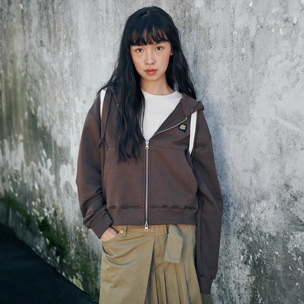 Onda Hooded Zip Up Brown