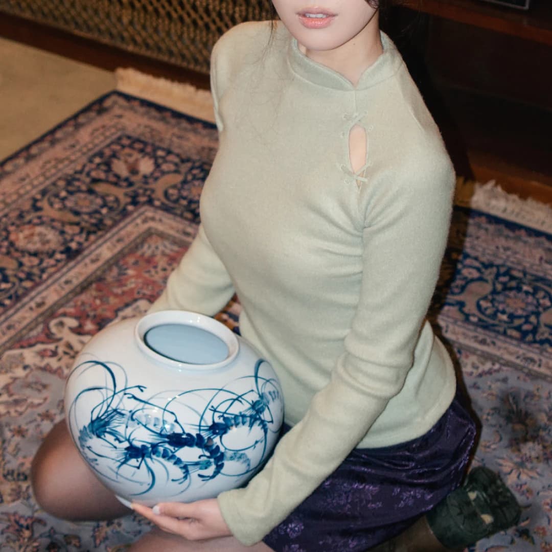 Misty qipao top(Sage green)