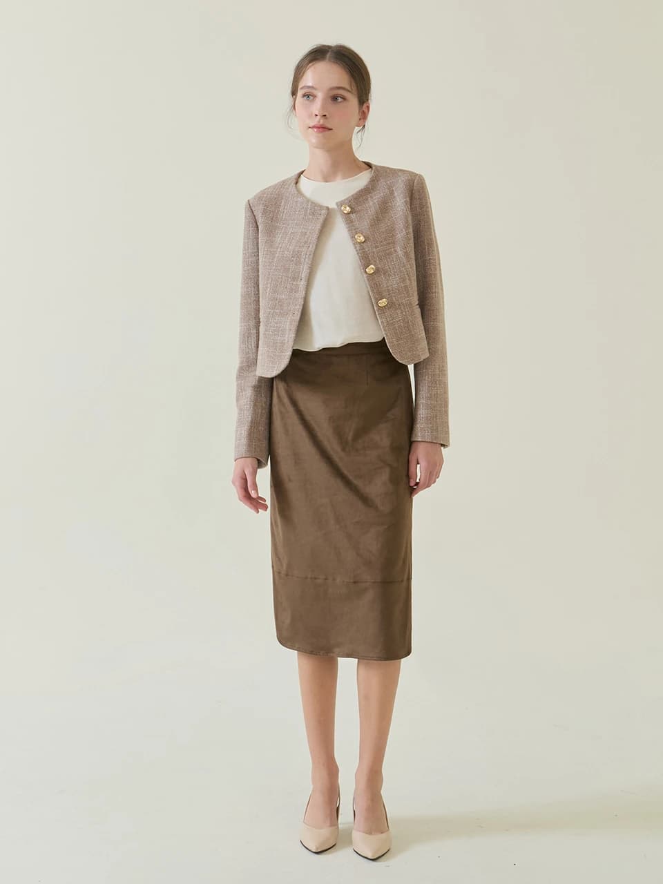 Velin Suede H-Line Skirt _ Khaki Brown