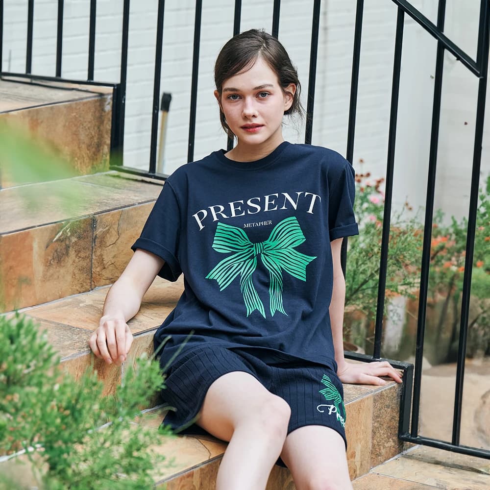 MET present printing T-shirt Navy