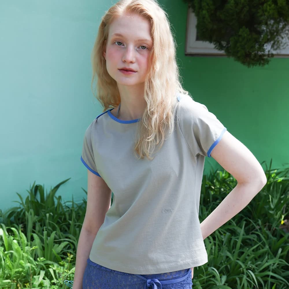 Contrast Boat-neck T-shirt - Light Khaki