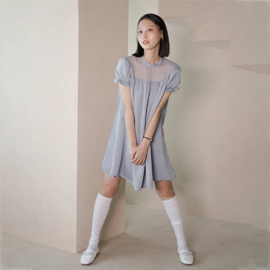 Sheer ribbon dress(Grey)