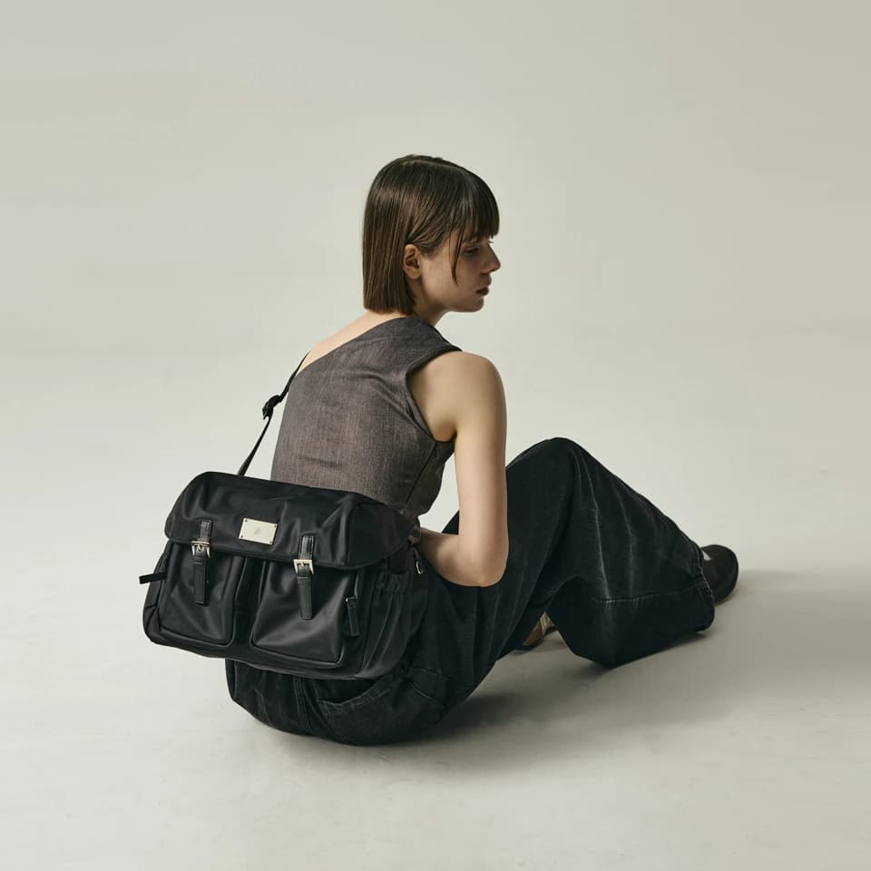 SYMBOL NYLON 2-POCKET CROSS BAG[BLACK]
