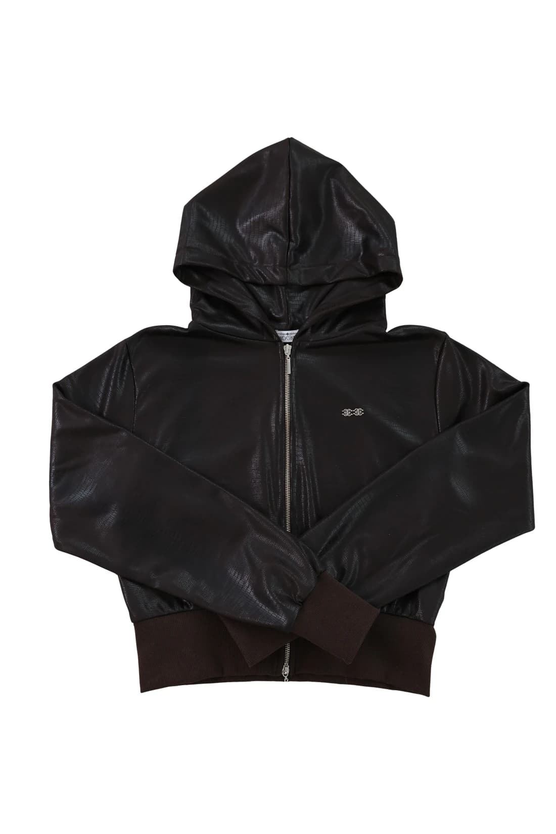 [ID] 2way Leather Logo Hood Zip-Up (Brown)