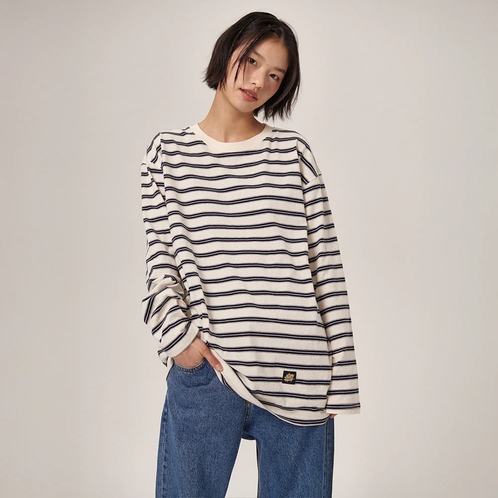 Retroa Stripe Longsleeve T-Shirt Ivory