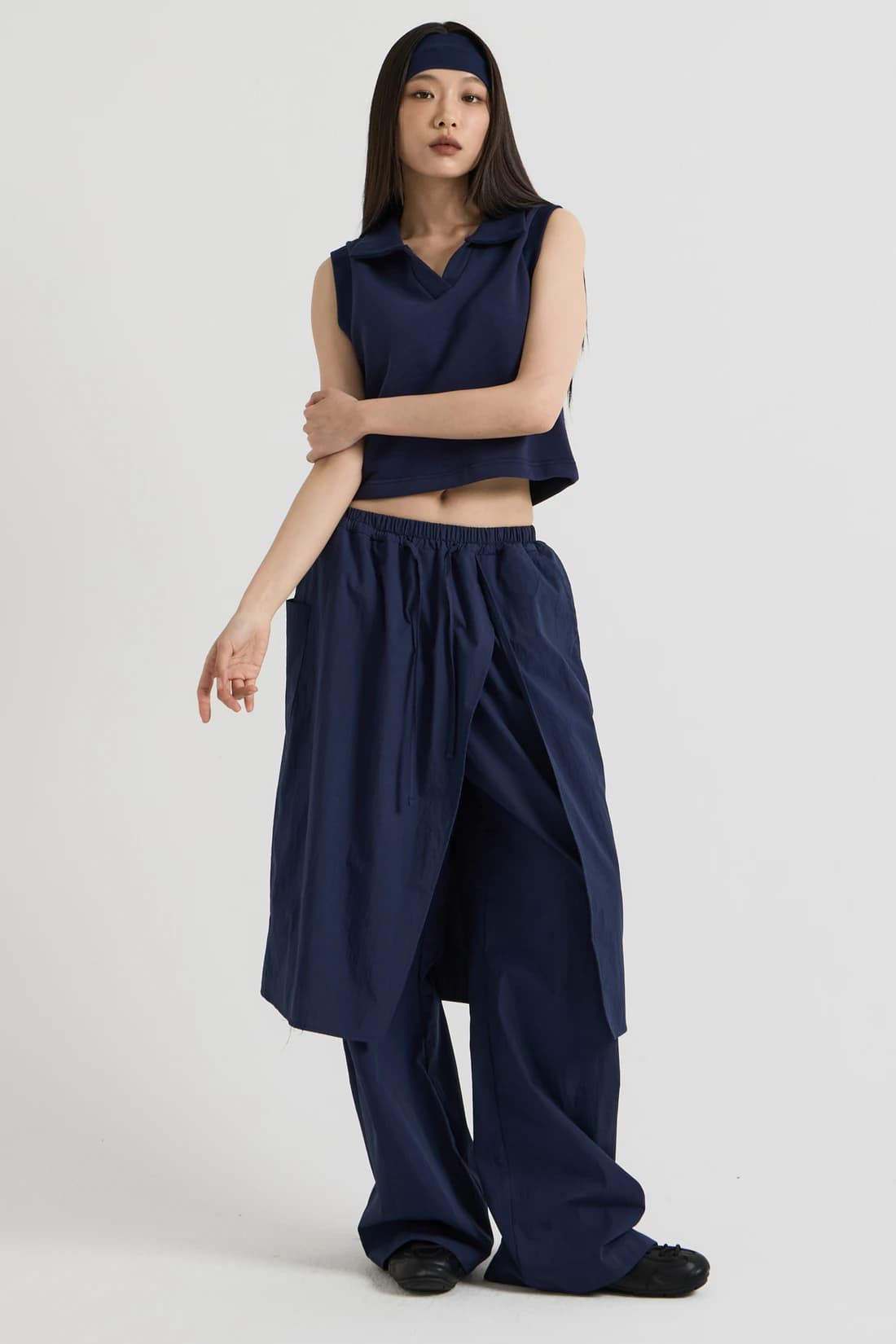 コットン バンディング スカートパンツ - Navy