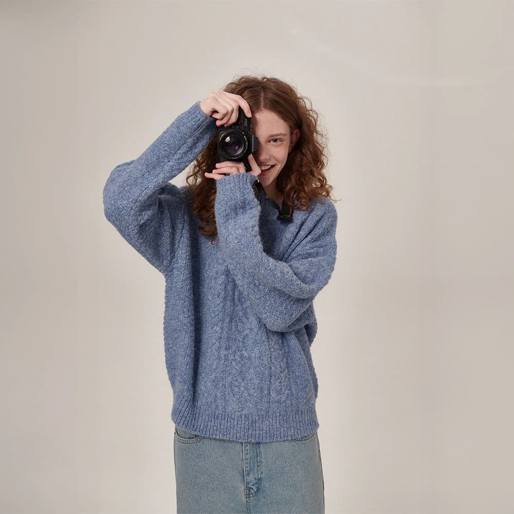 Daze Wool Fisherman Round Knit Blue