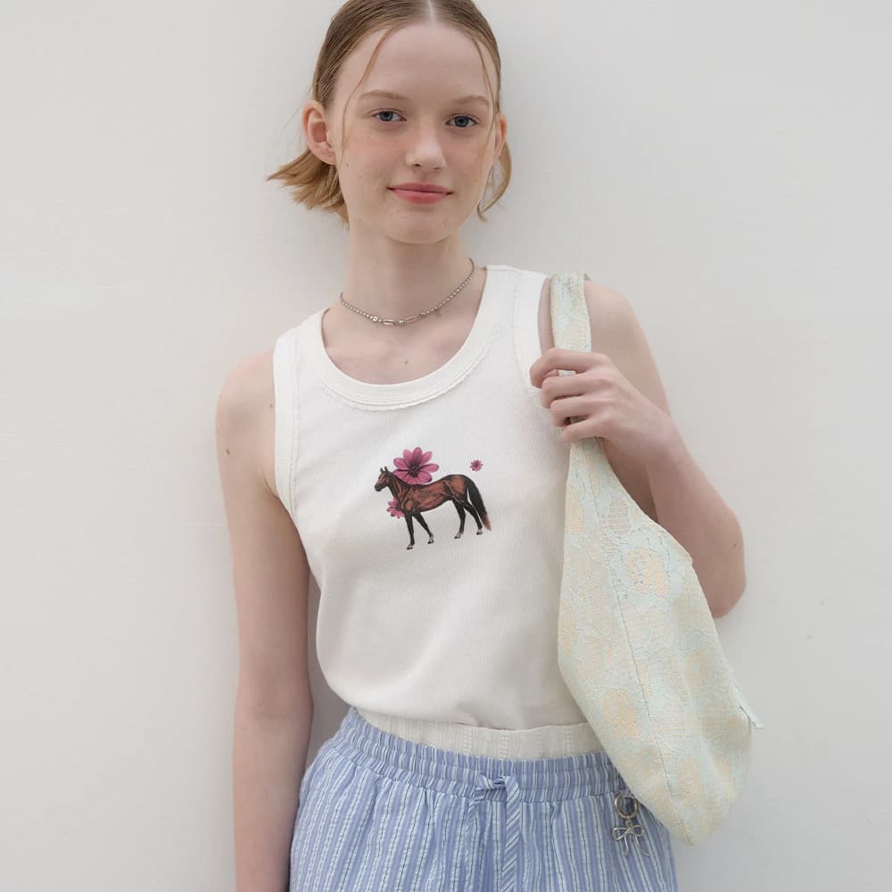 Flower Horse Tank Top - White