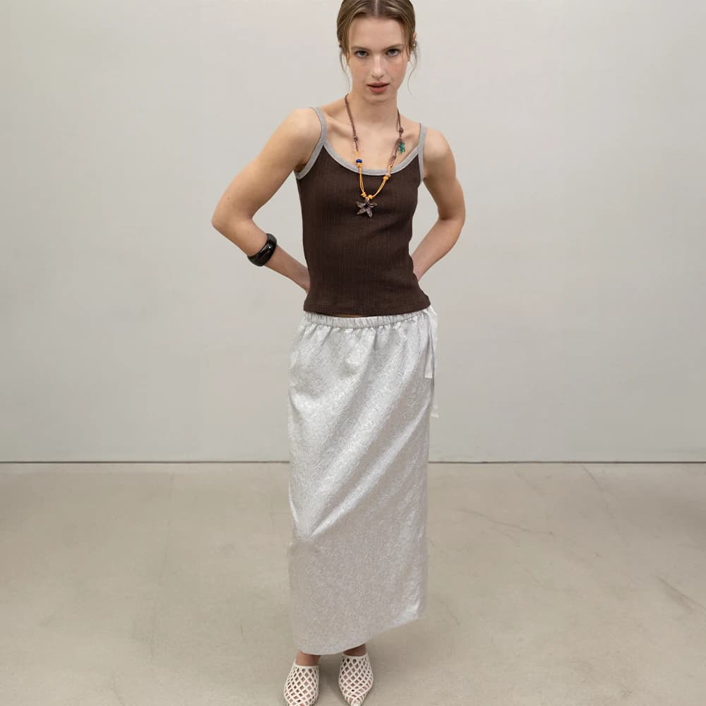 Rose Jacquard Long Skirt - Silver
