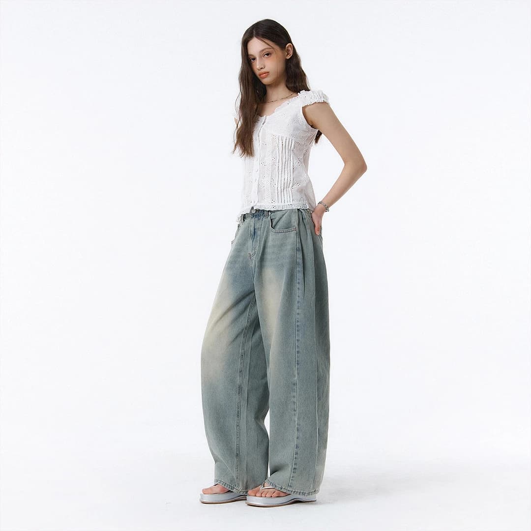 BTB : POEM PINTUCK BALLOON JEANS [FADE BLUE]