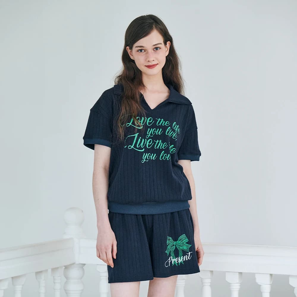 MET summer knit collar T-shirt Navy