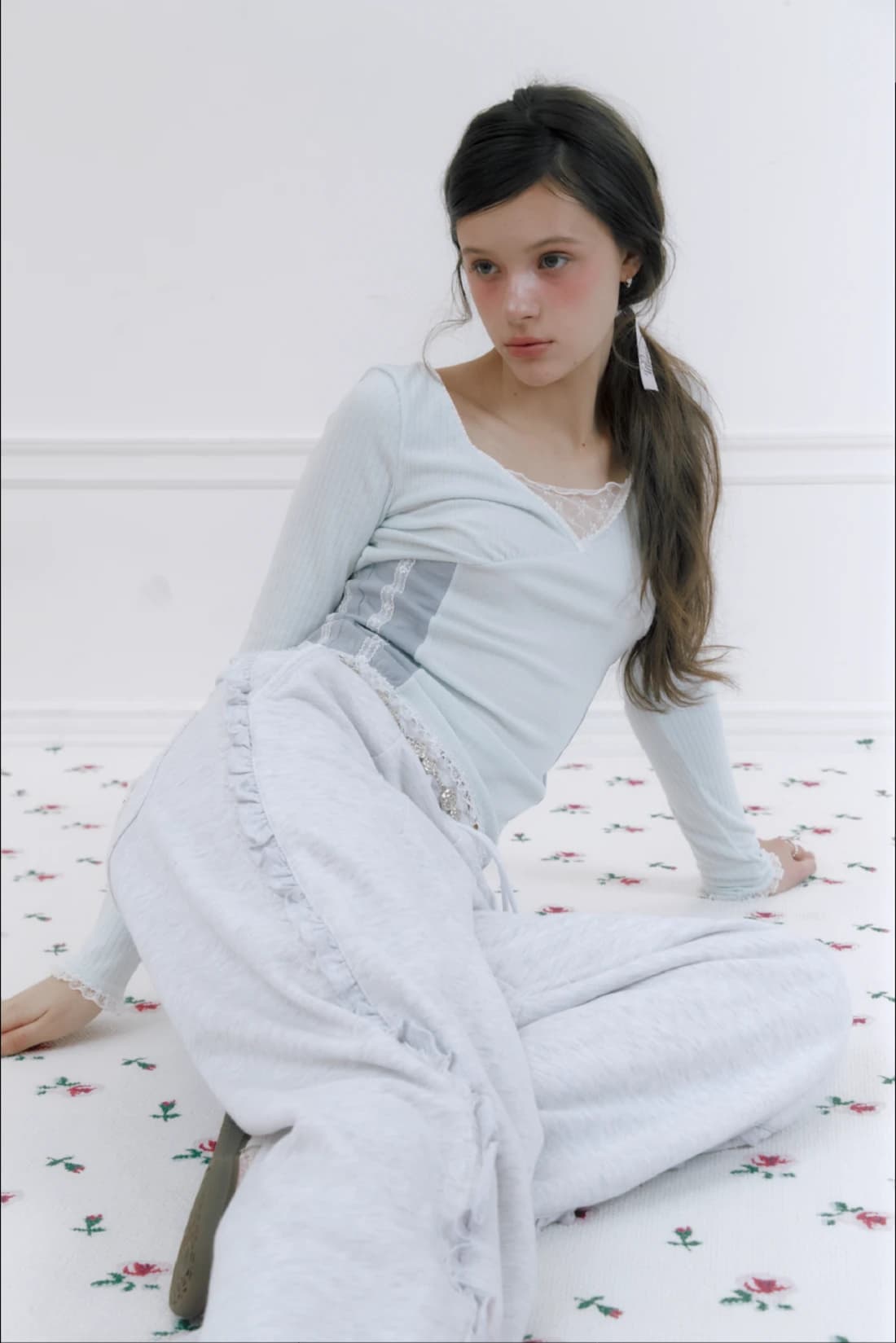 Lace balloon pintuck pants (Grey)