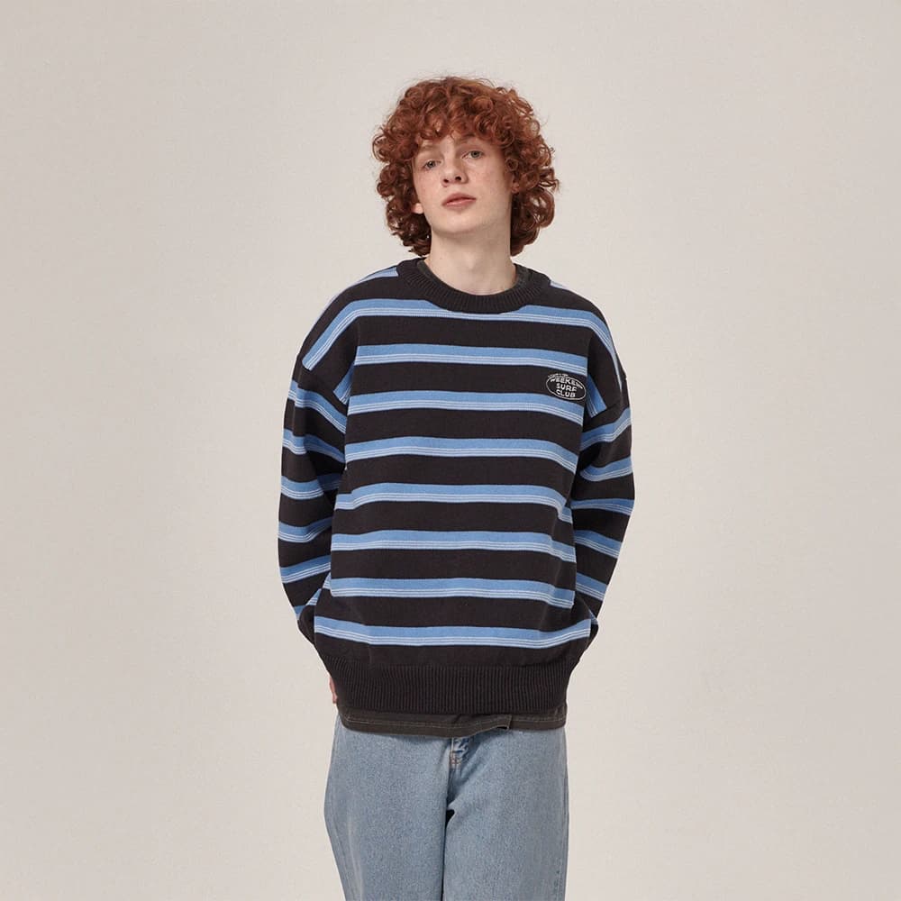 Aav Stripe Vintage Cotton Round Knit Navy