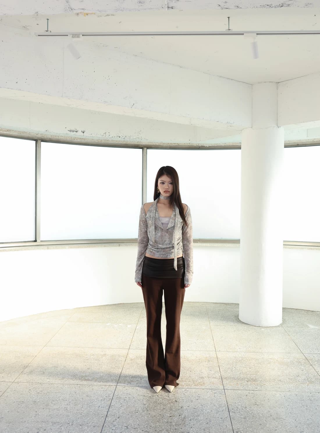 [ID] Distressed Halter Top & Bolero Set (Light gray)