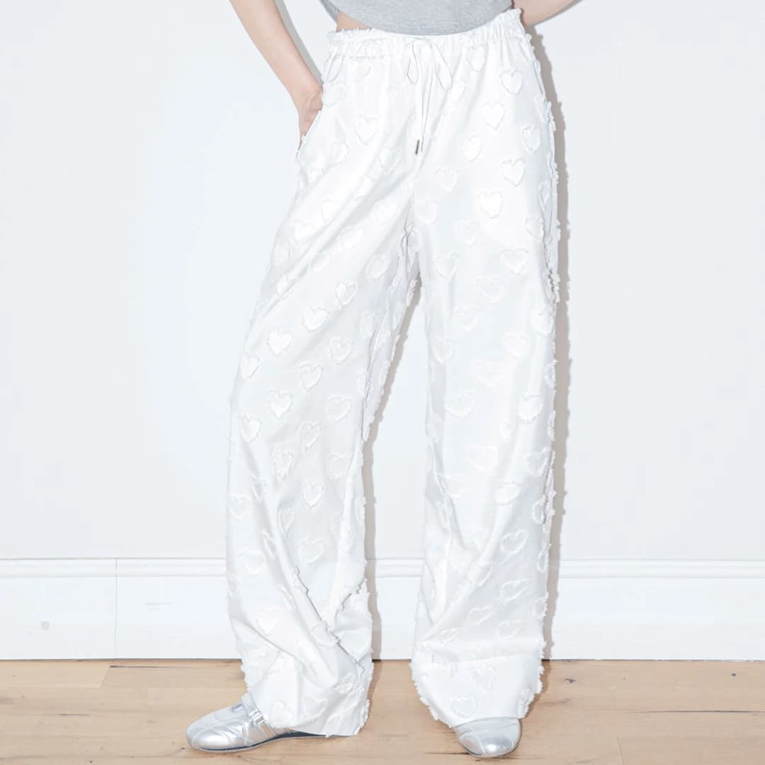HEART BANDING WIDE PANTS WHITE