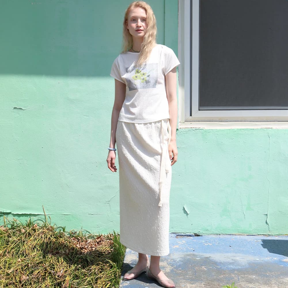 Melange Knit Long Skirt - Ivory