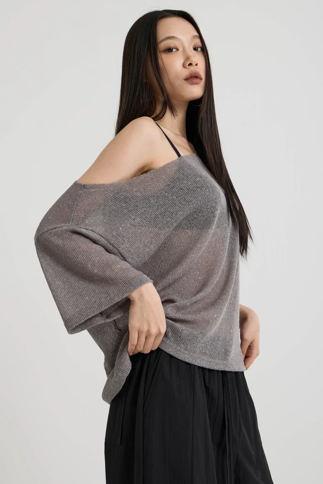ニット ワンショルダートップ - Charcoal