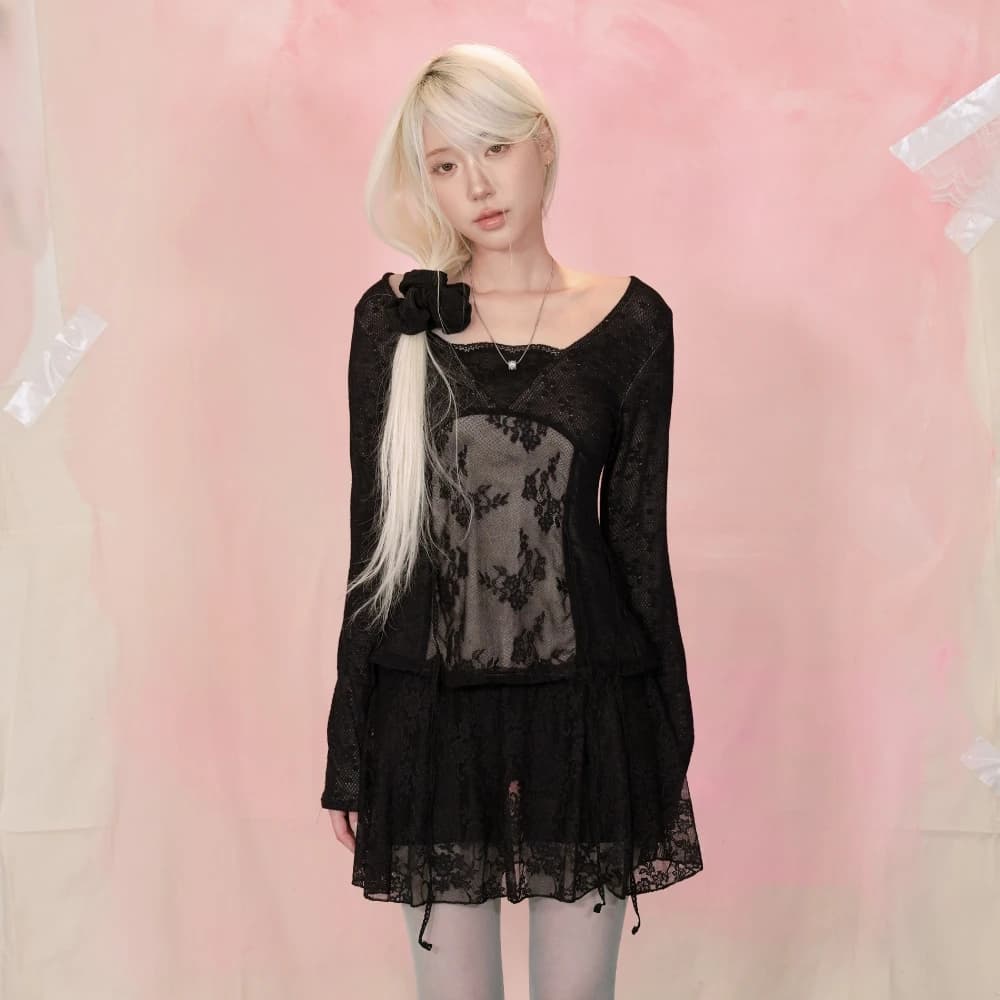 Lace patchwork top (Black)