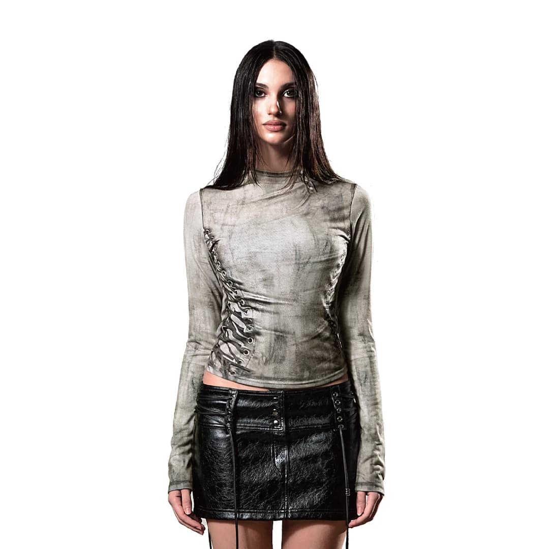 CORSET DIRTY PRINT LONGSLEEVE TOP