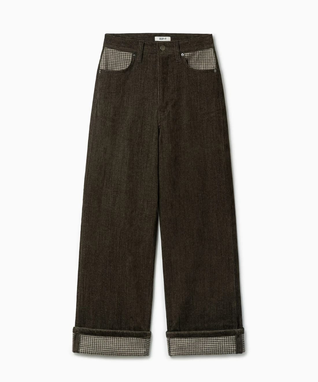 PEACH SKIN CHECK ROLL UP PANTS BROWN