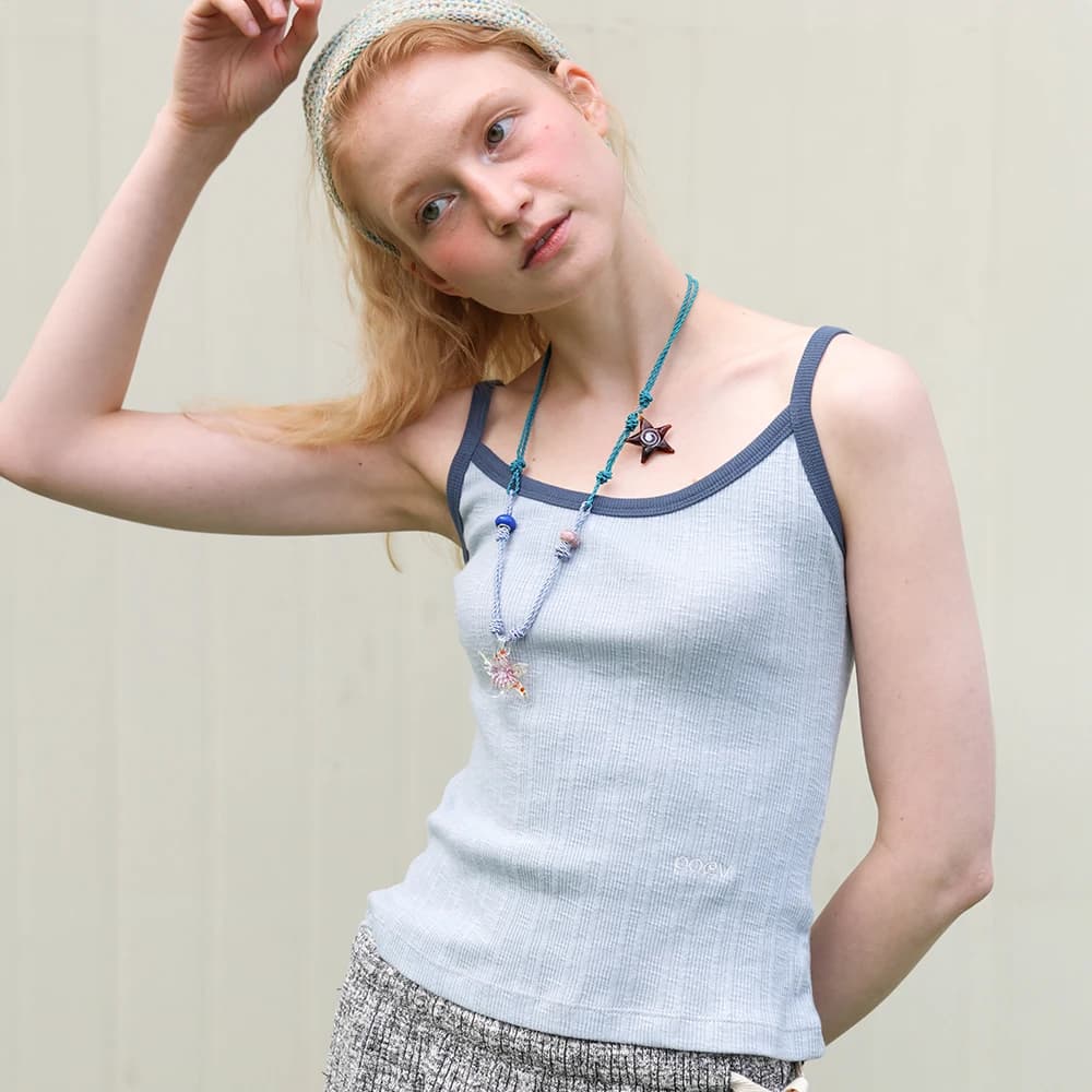 Ringer Sleeveless Top - Sky blue/Navy