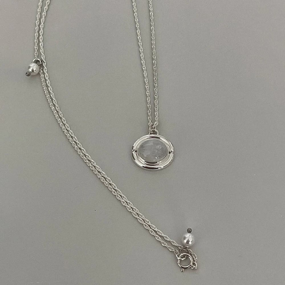 Vintage Button Necklace - Rainbow Moonstone