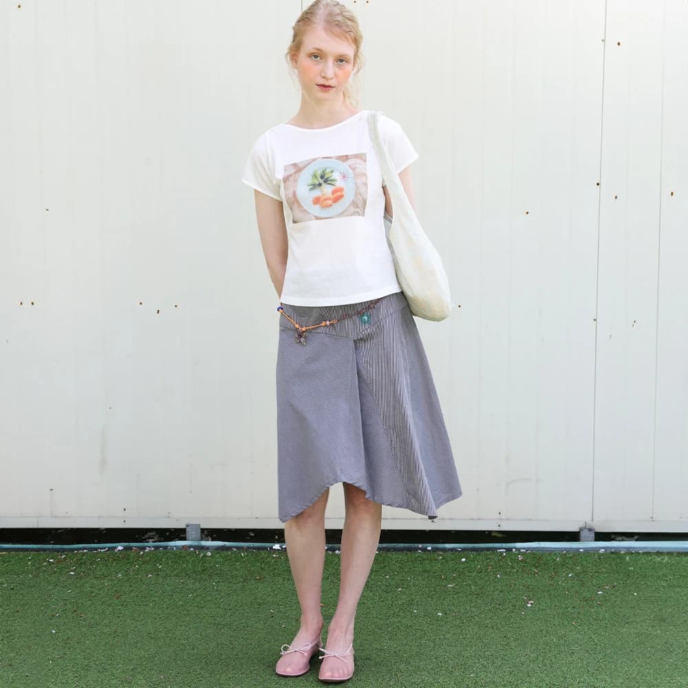 Striped Asymmetric Skirt - Grey