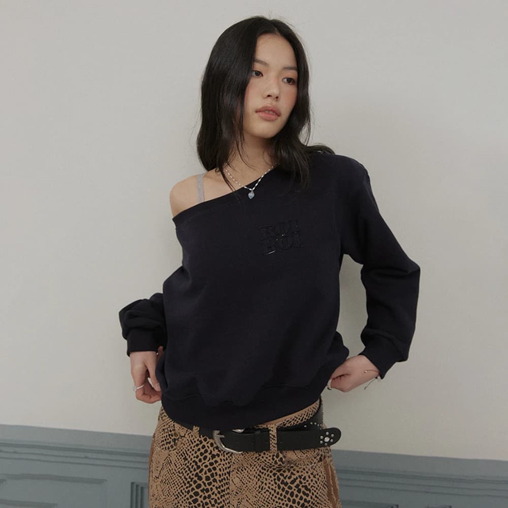 オフショルダーロゴスウェットシャツ - Navy