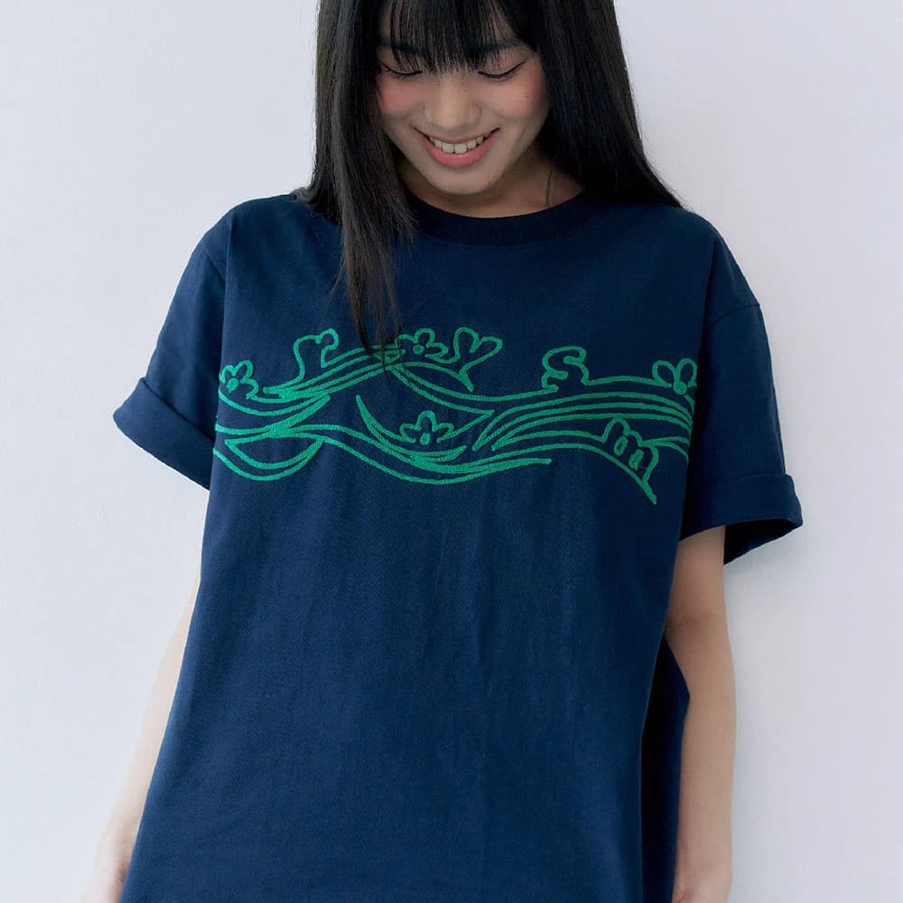 Wave embroidery t-shirt - Navy