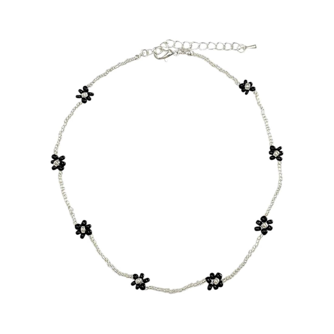 Black Flower Bead Necklace