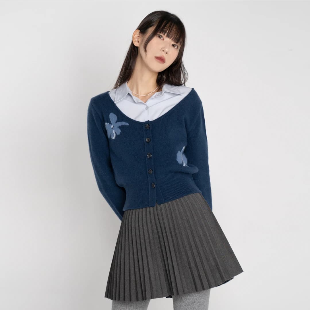Wool cashmere blended Nancho cardigan(Navy)