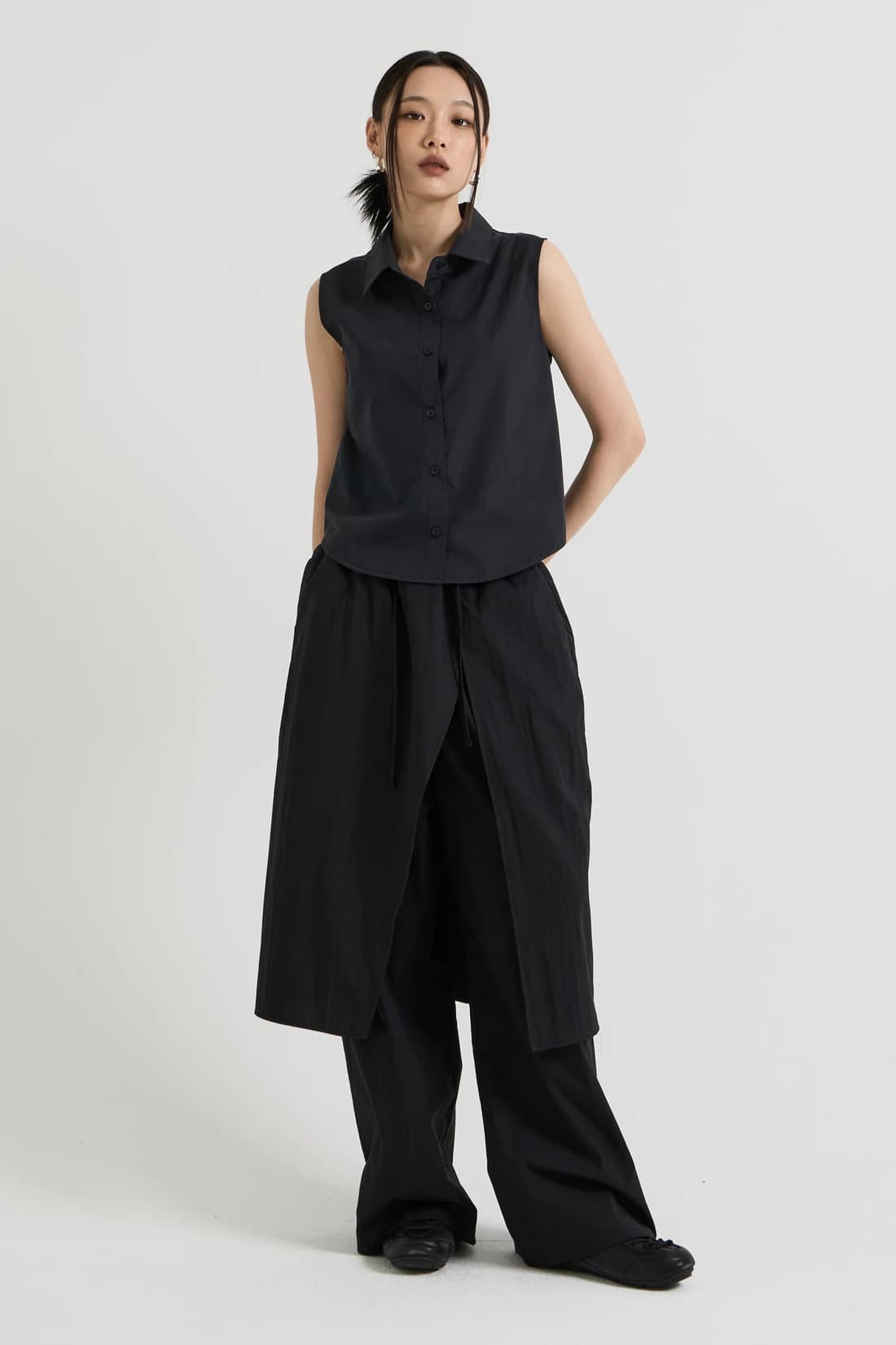 コットン バンディング スカートパンツ - Black