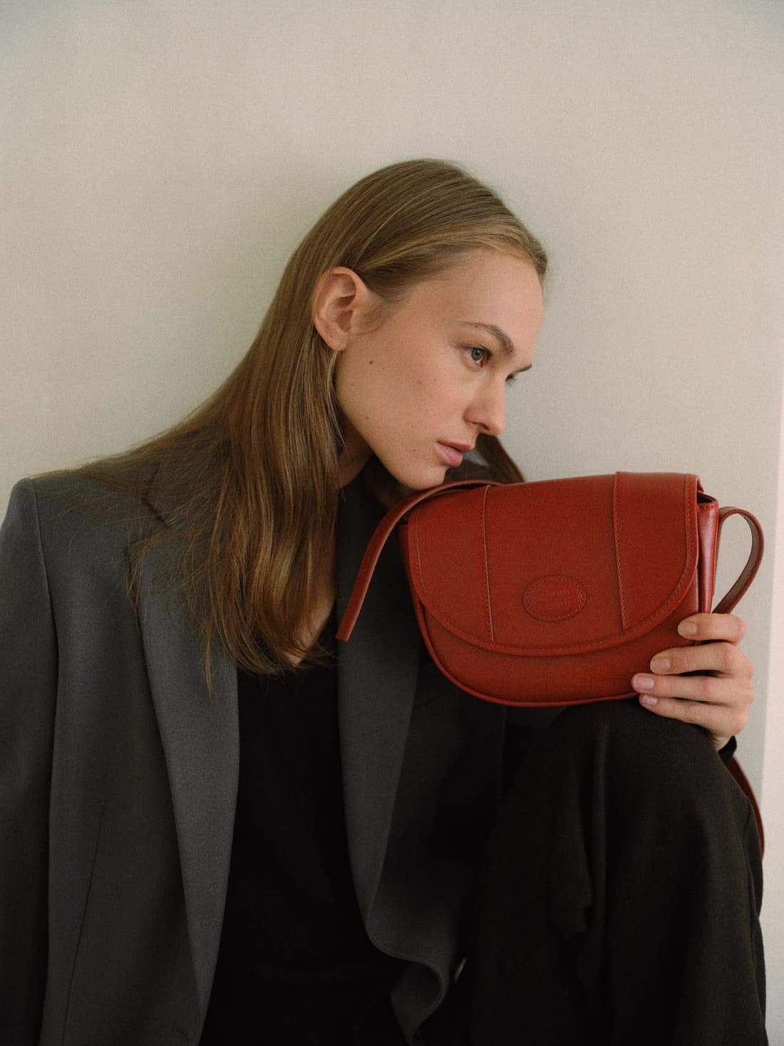 Classic laether half moon mini bag Red orange