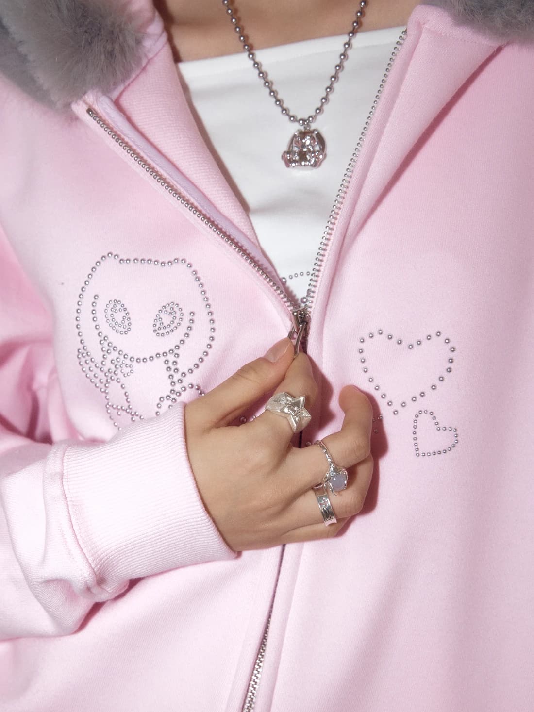 PORI’S LOVE (SET UP) FUR HOOD ZIP-UP - BABY PINK