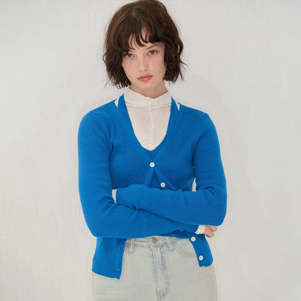 HALTERNECK CARDIGAN SET BLUE