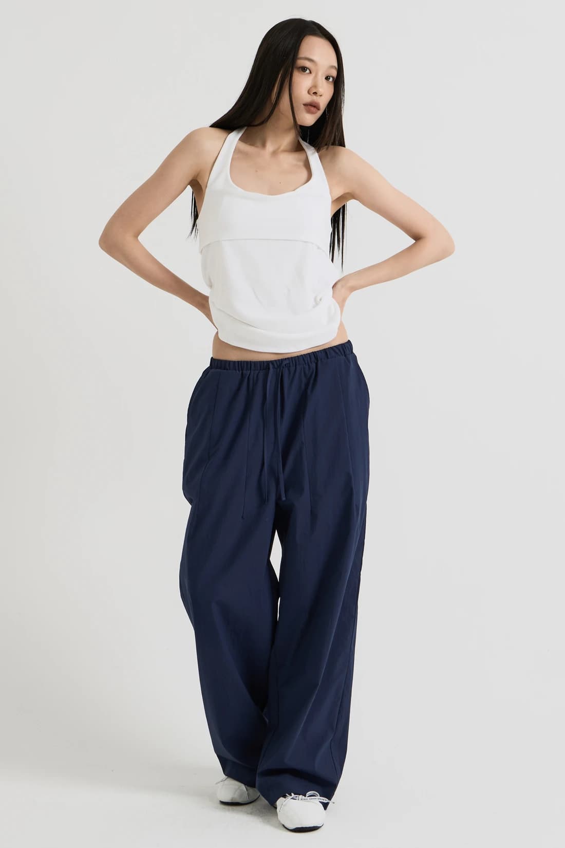 コットン ワイド バンディングパンツ - Navy