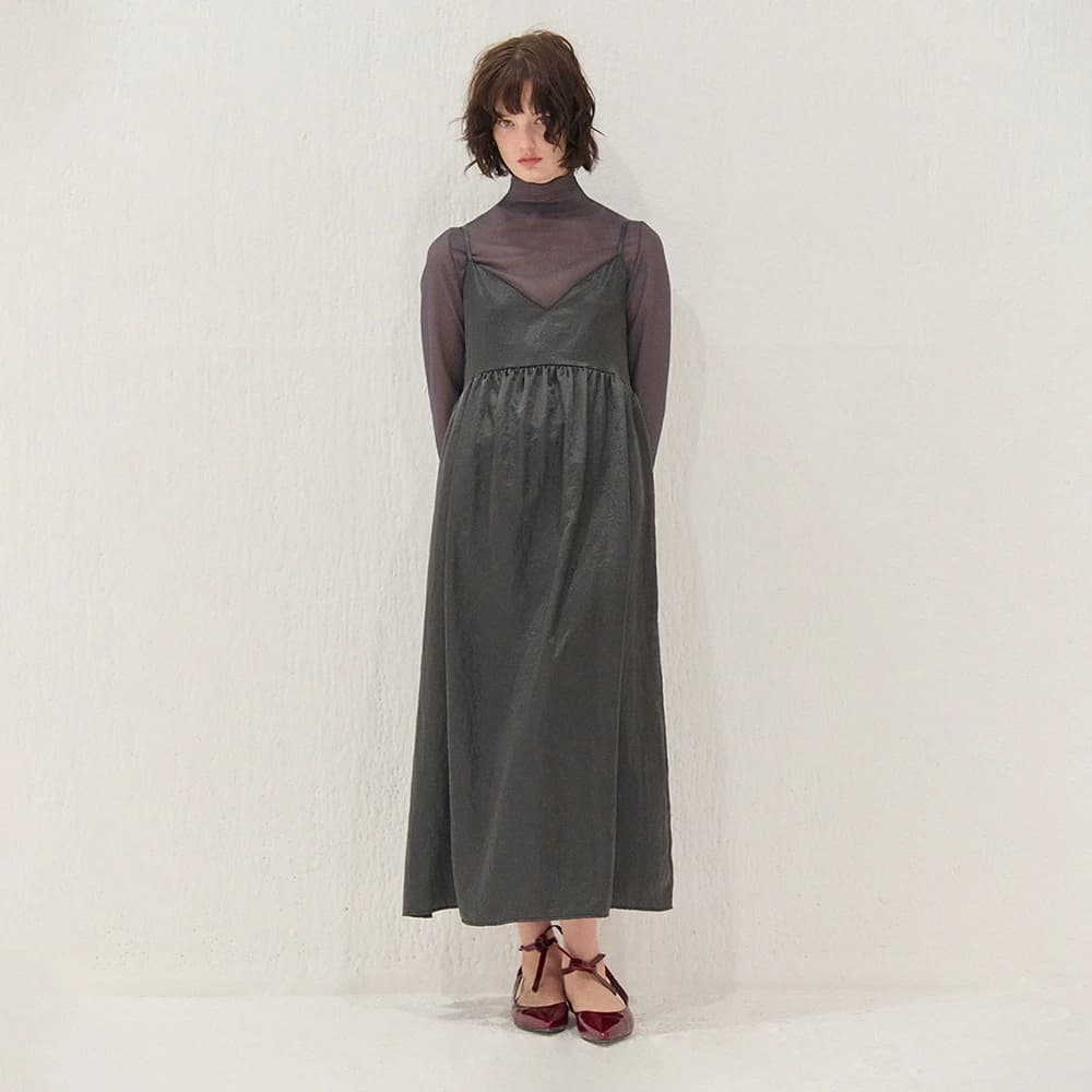 SILK SHIRRING BUSTIER ONEPIECE BLACK