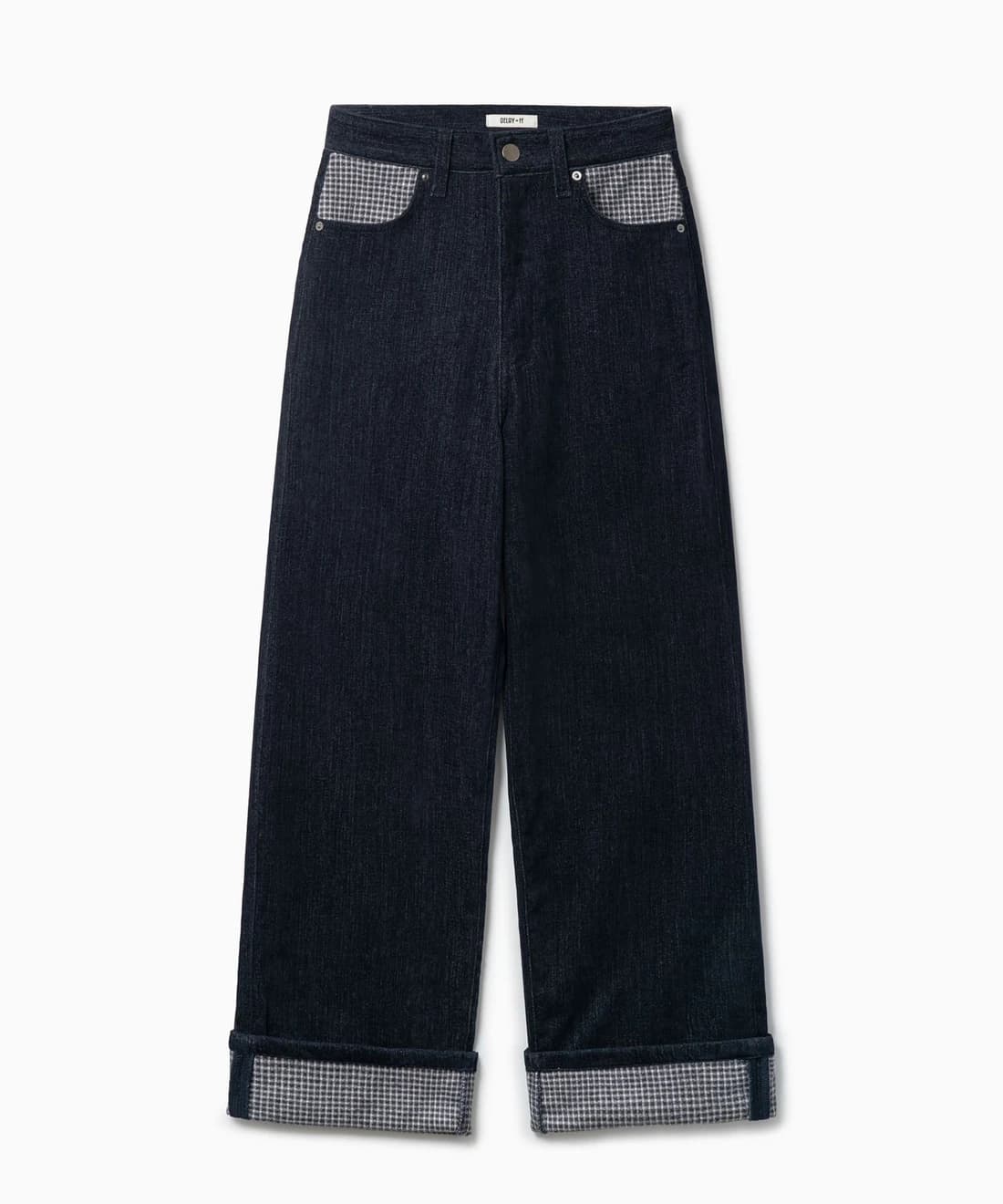 PEACH SKIN CHECK ROLL UP PANTS BLUE