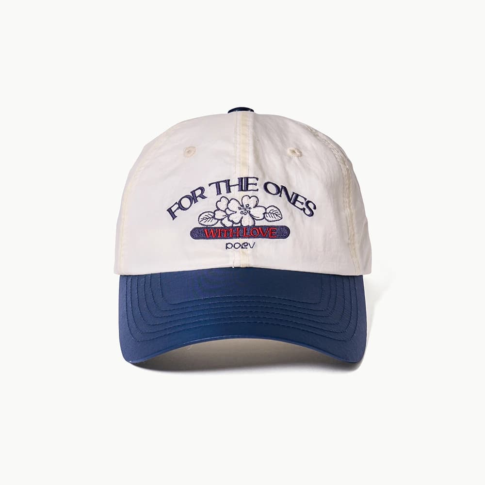 Flower Shirring Ball Cap - White/Navy