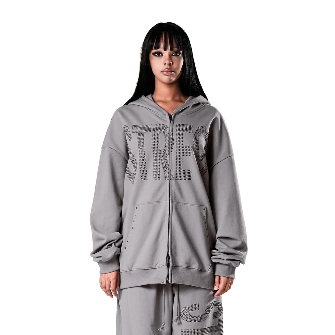 NO STRESS HOTFIX SET HOOD ZIP-UP ASH GRAY