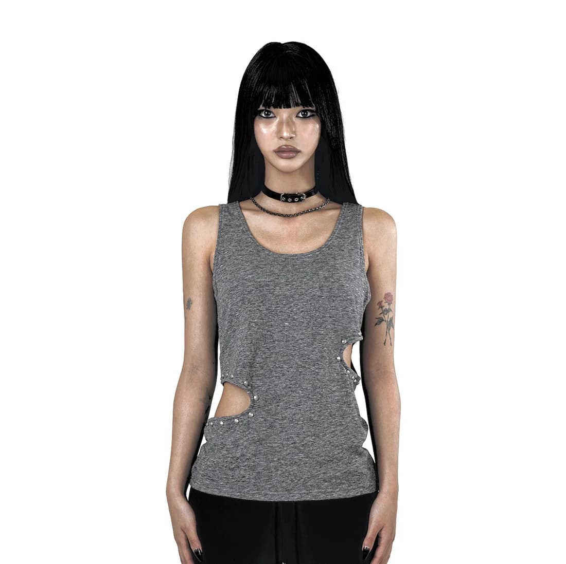 CUT-OUT STUD SLEEVELESS TOP GRAY
