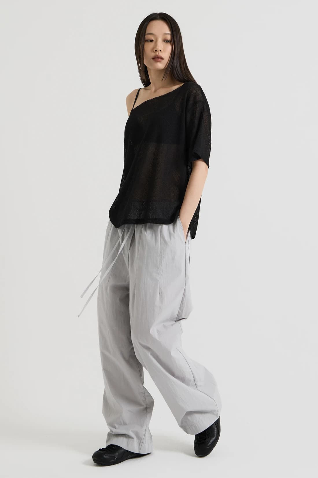 コットン ワイドバンディングパンツ - Gray