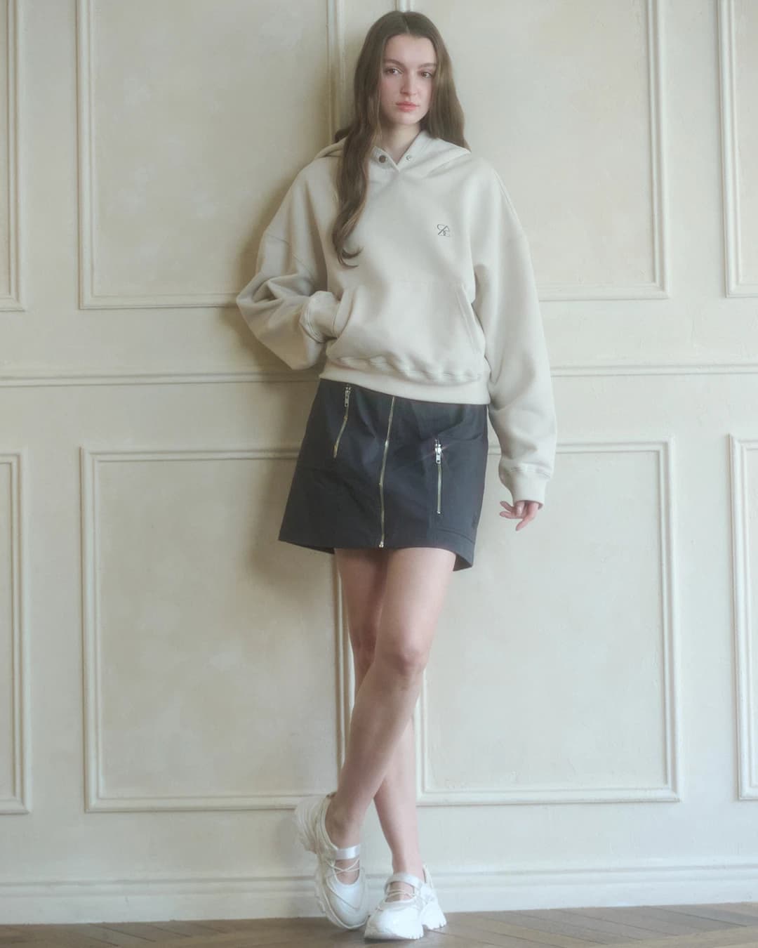 アンバランス ジッパースカート - Charcoal