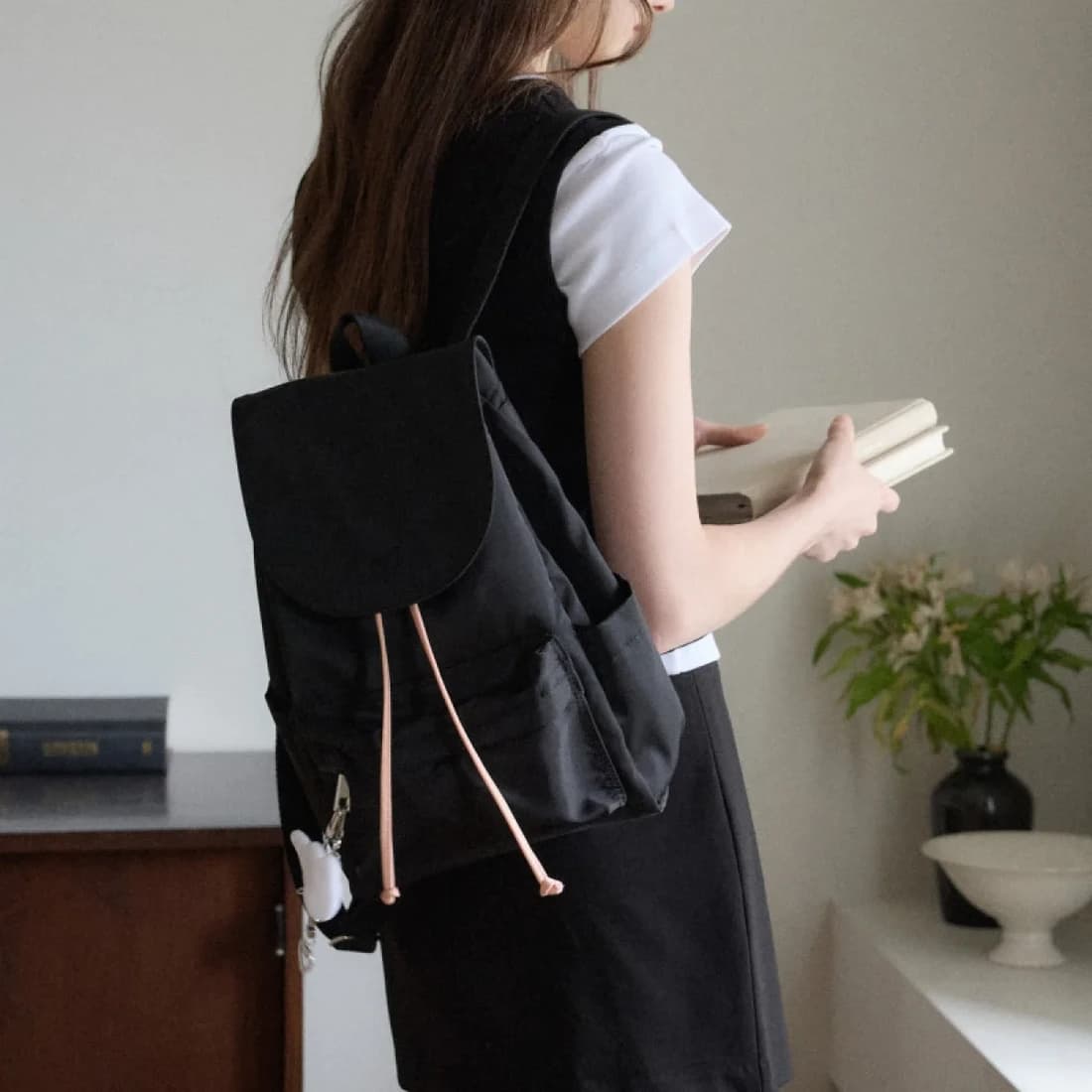 nylon backpack (Pink string)