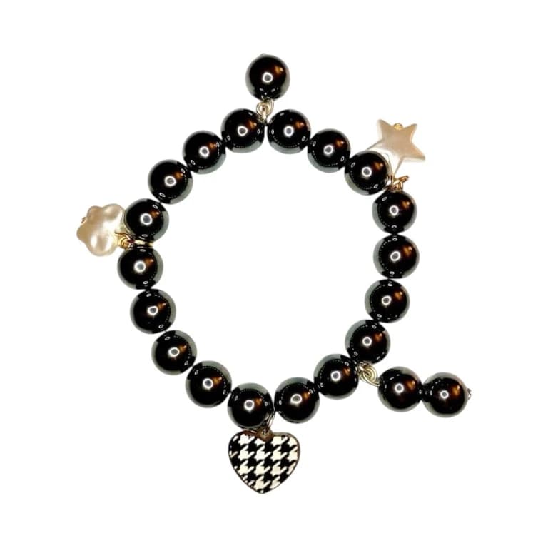 Black Heart Charm Stone Bracelet