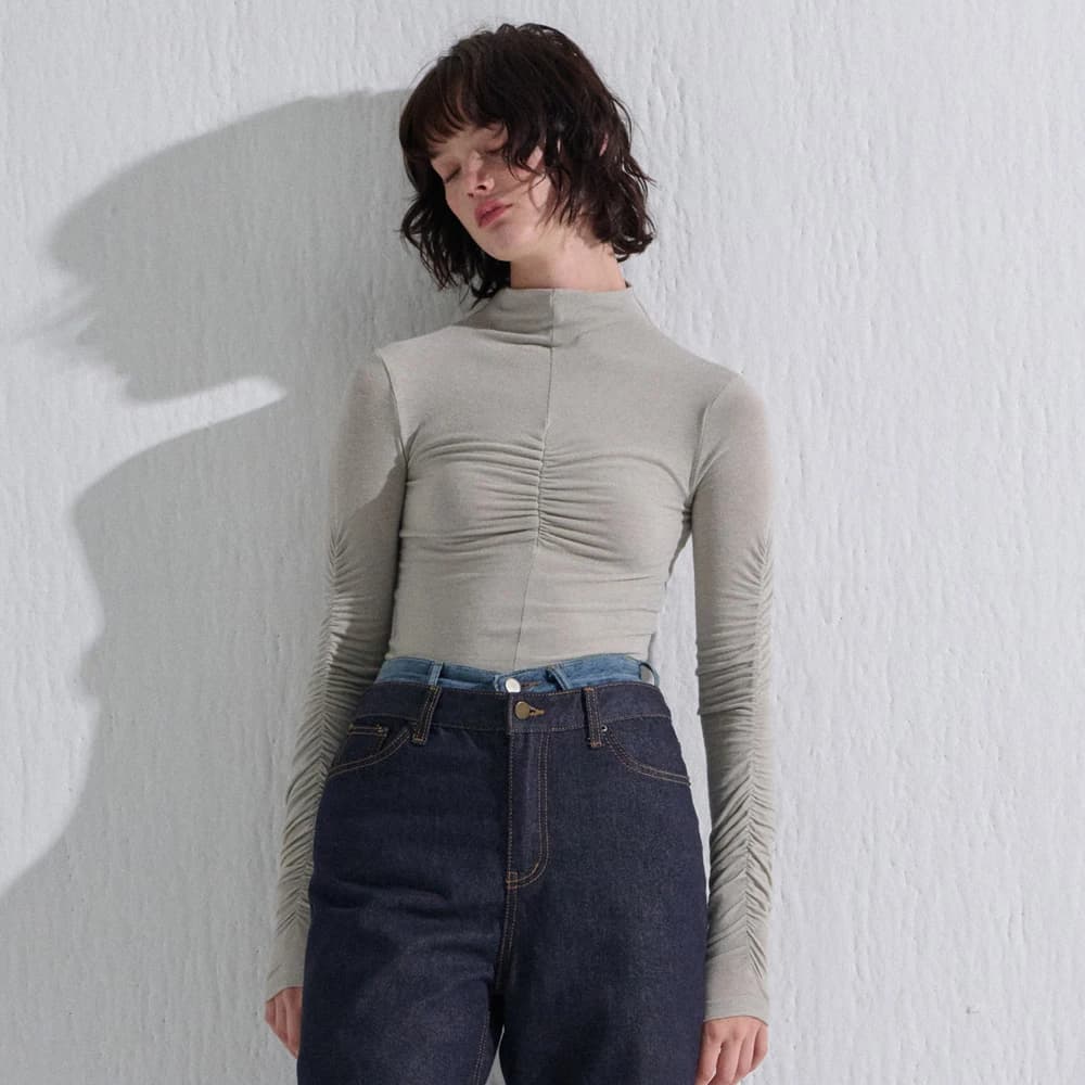 HALF SHIRRING TURTLENECK T-SHIRT MINT