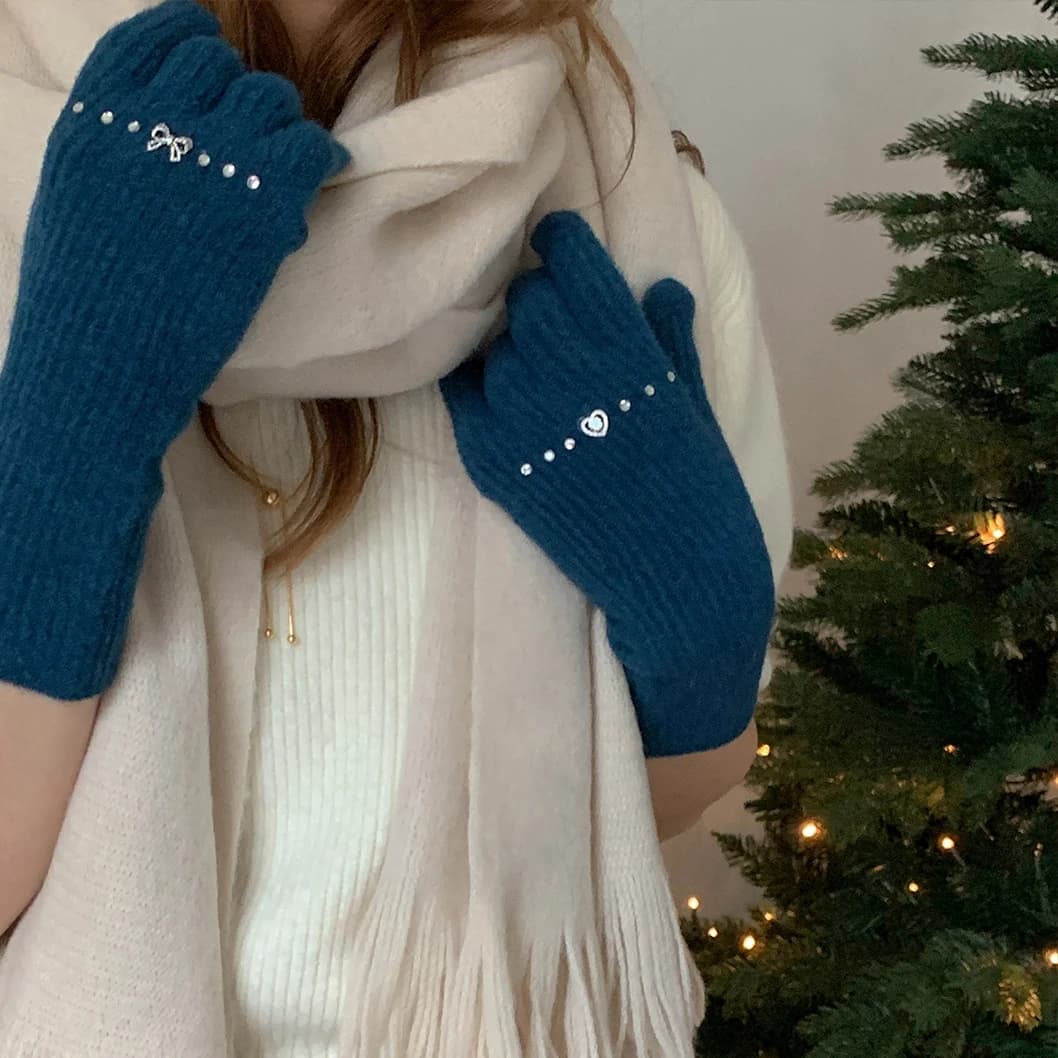 Heart & Bow Knit Long Glove_3colors