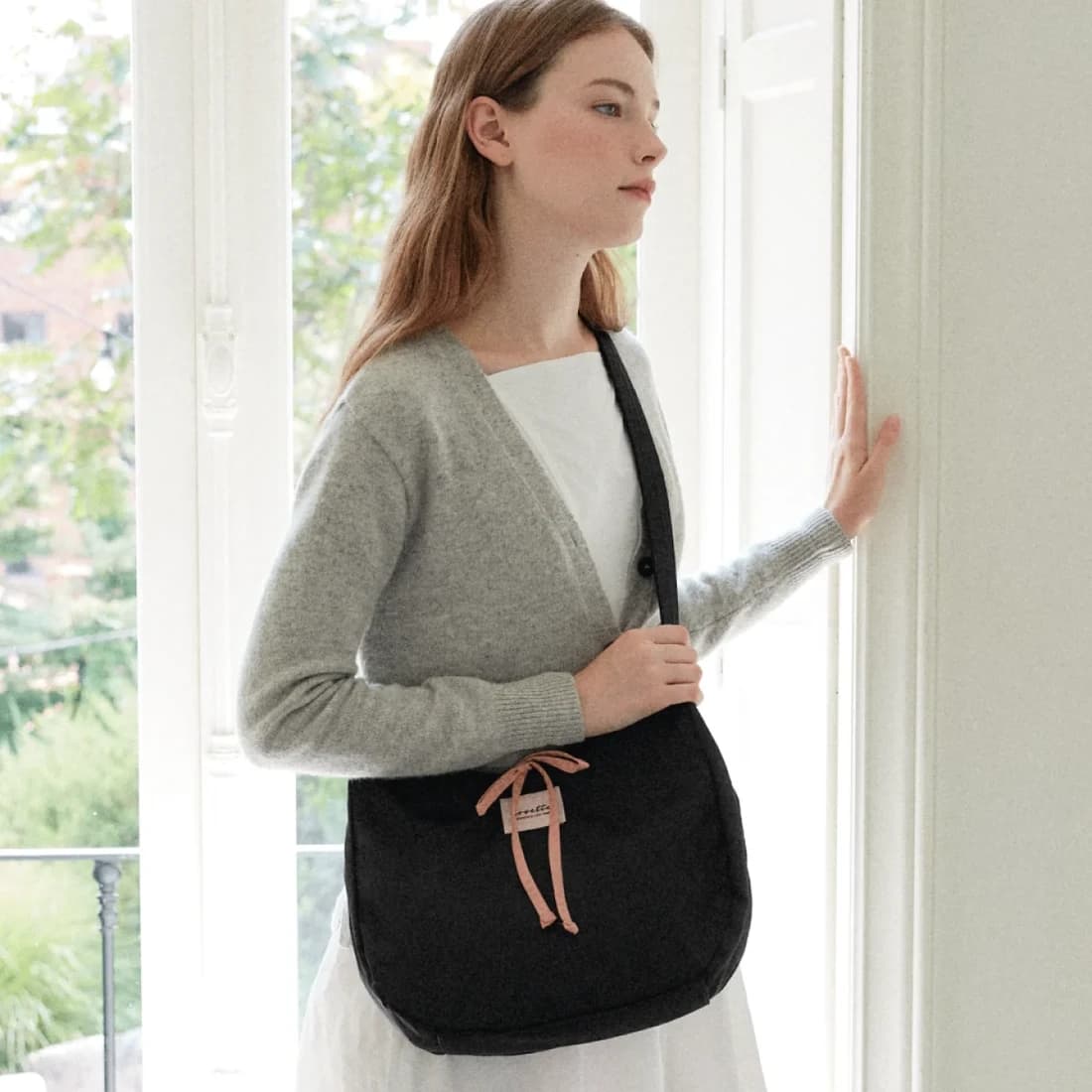 nylon cross bag (Pink string)